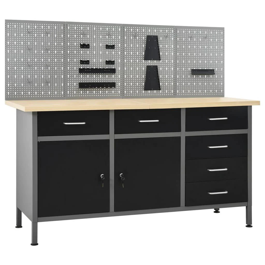 2026 Etabli avec 4 panneaux muraux table de travail poste de travail stockage rangement d'outils 160 cm garage atelier pieds réglables en hauteur 02_0003666 -