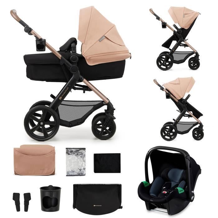2026 Kinderkraft MOOV2 Poussette 3 en 1, Système de voyage de la naissance à 27 kg, Siège auto Mink PRO I-Size inclus, Capote extensible avec filtre UPF50+, Accessoires pratiques, Gris