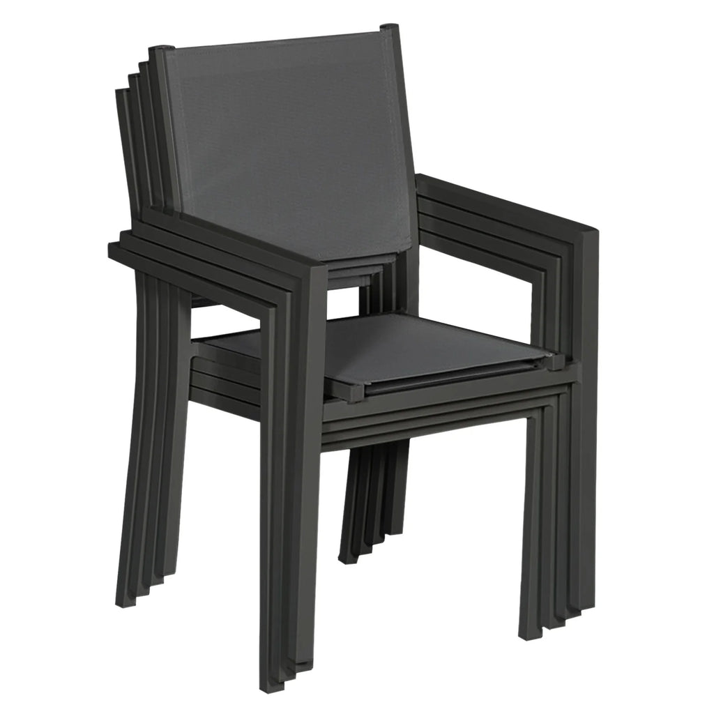 2026 Lot de 8 chaises en aluminium anthracite - textilène gris Happy Garden