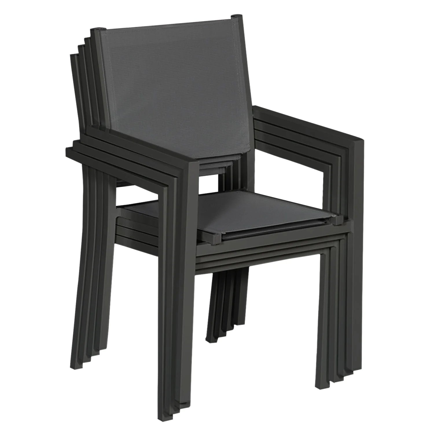 2026 Lot de 8 chaises en aluminium anthracite - textilène gris Happy Garden