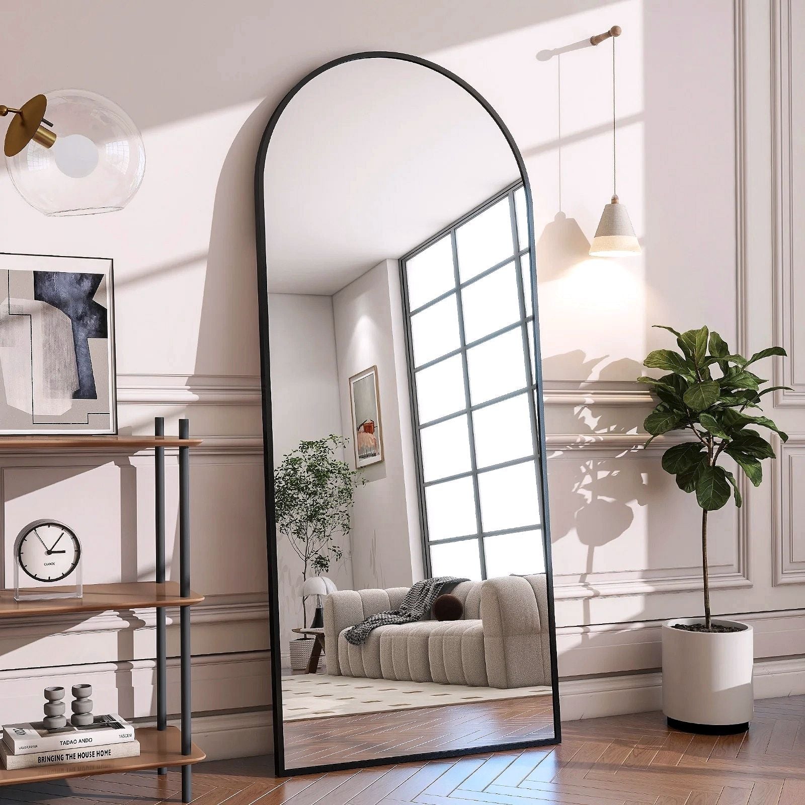 2026 Miroir sur pied au design arc métallique – Miroir de corps entier à monter au sol ou au mur