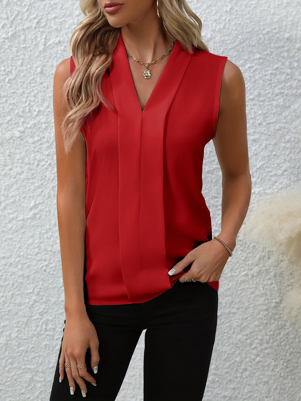 Haut élégant sans manches habillé fluide tailleur coupe bureau pour femme