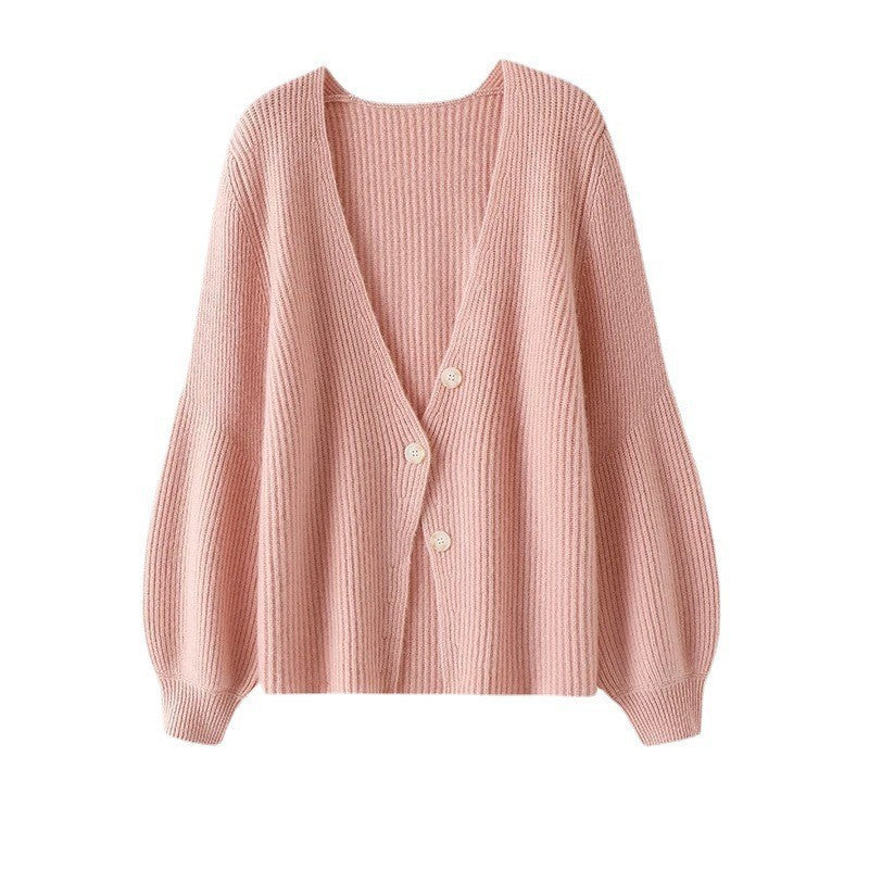 Gilet ample couleur unie tricoté boutonné pour femme