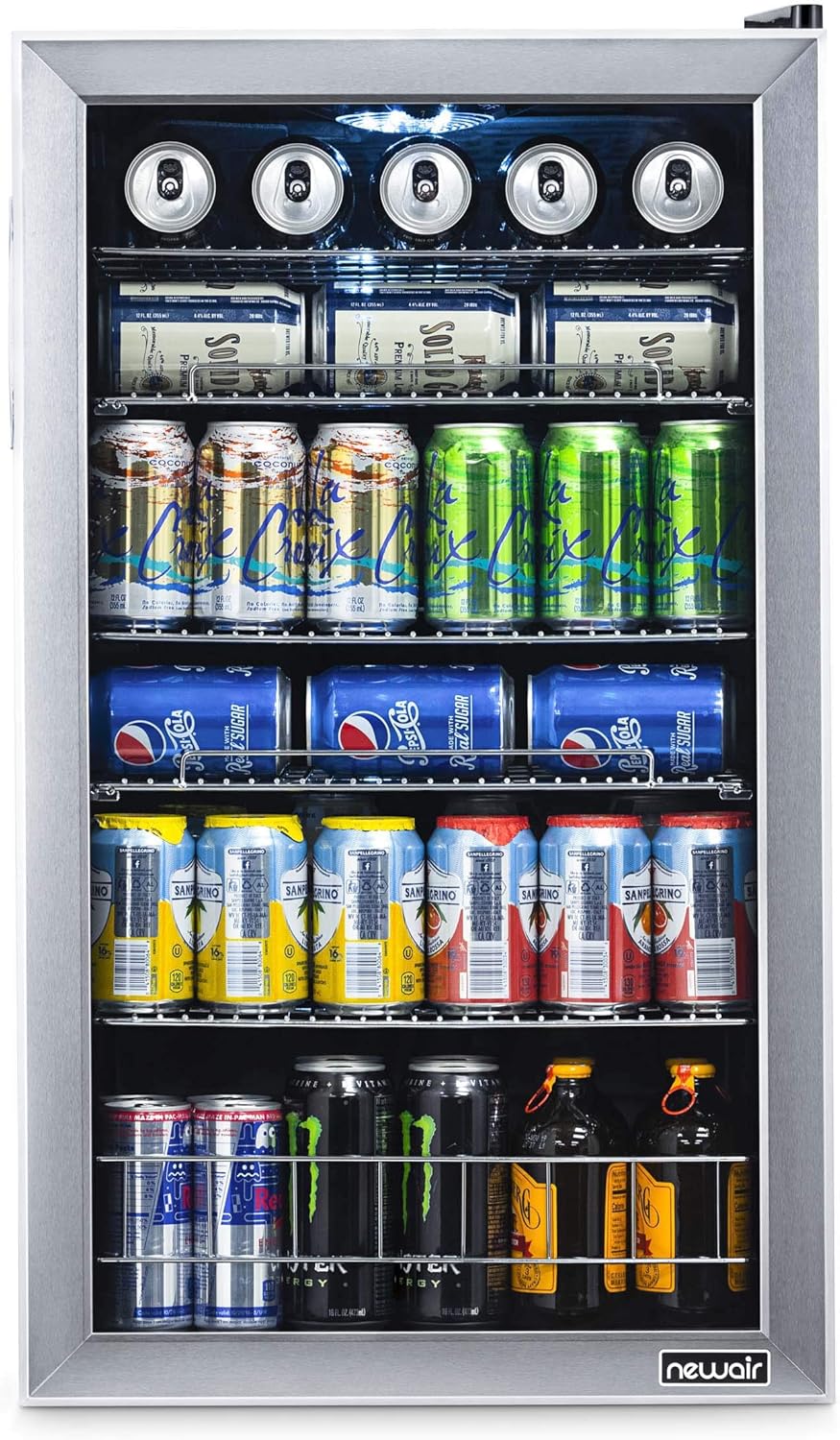 2026 Getränkekühlschrank | Freistehender Kühlschrank für 126 Dosen mit Glastür mit Scharnier rechts | Mini-Getränkekühlschrank, perfekt für Bier, Wein, Limonade und kühlere Getränke
