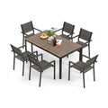 2026 Ensemble de Meubles de Patio 7 Pièces pour 6 Personnes Salon de Jardin avec 6 Chaises Empilables et Table Rectangulaire Gris