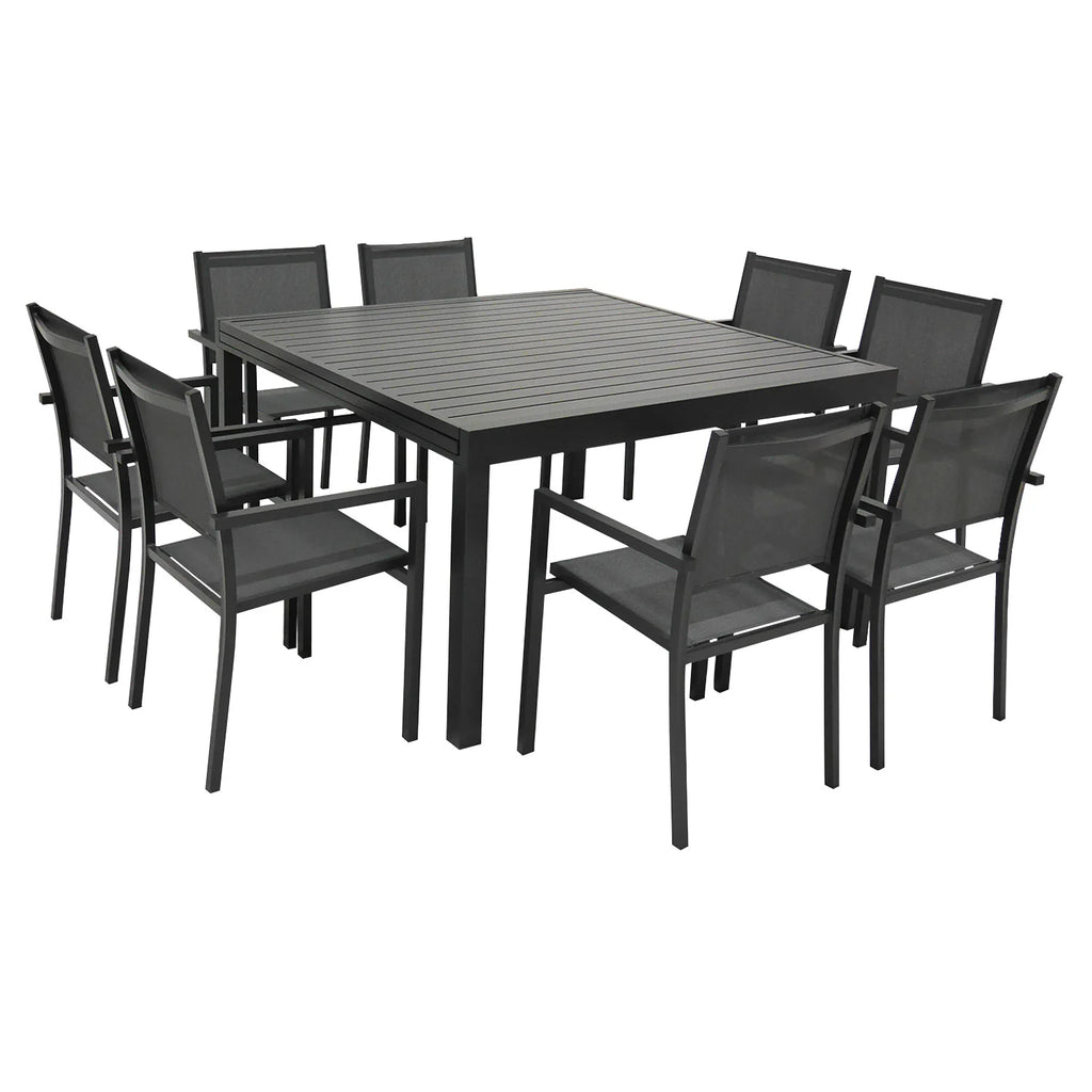 2026 Salon de jardin extensible 10 places de 140/200cm en textilène gris - aluminium anthracite VENEZIA Happy Garden