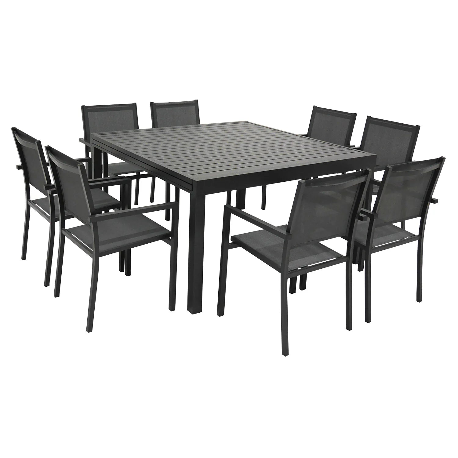 2026 Salon de jardin extensible 10 places de 140/200cm en textilène gris - aluminium anthracite VENEZIA Happy Garden