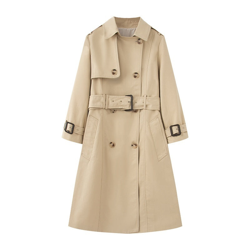 Trench-coat mi-long longueur style britannique élégant hiver classique pour femme