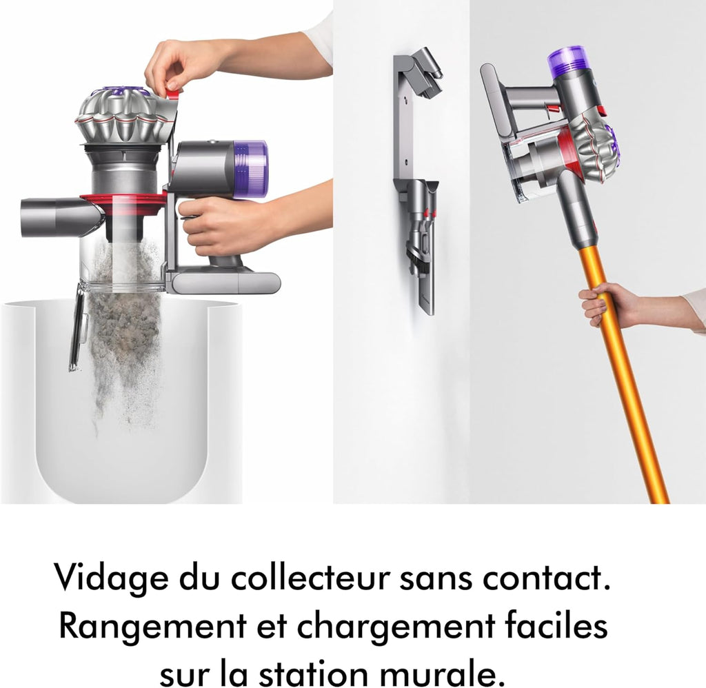 2026 2025 Dyson V8 Advanced™ Aspirateur Balai sans Fil – 130 AW, 40 Min d’autonomie, Brosse Motorbar Auto-démêlante, Accessoires combinés, Station Murale, Argent/Nickel