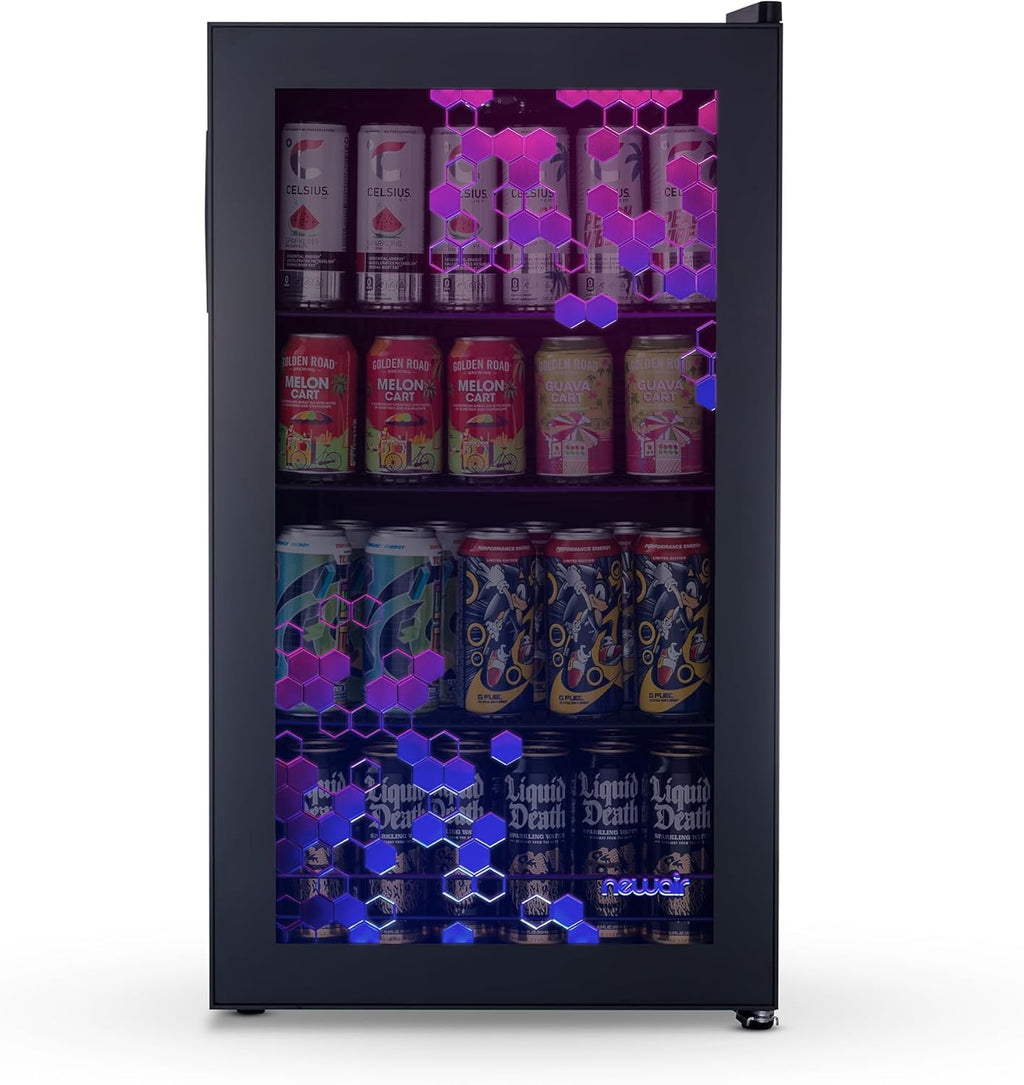 2026 Getränkekühlschrank | Freistehender Kühlschrank für 126 Dosen mit Glastür mit Scharnier rechts | Mini-Getränkekühlschrank, perfekt für Bier, Wein, Limonade und kühlere Getränke