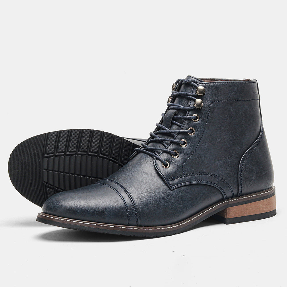 Bottines vintage décontracté en cuir à lacets cheville semelle rigide pour homme