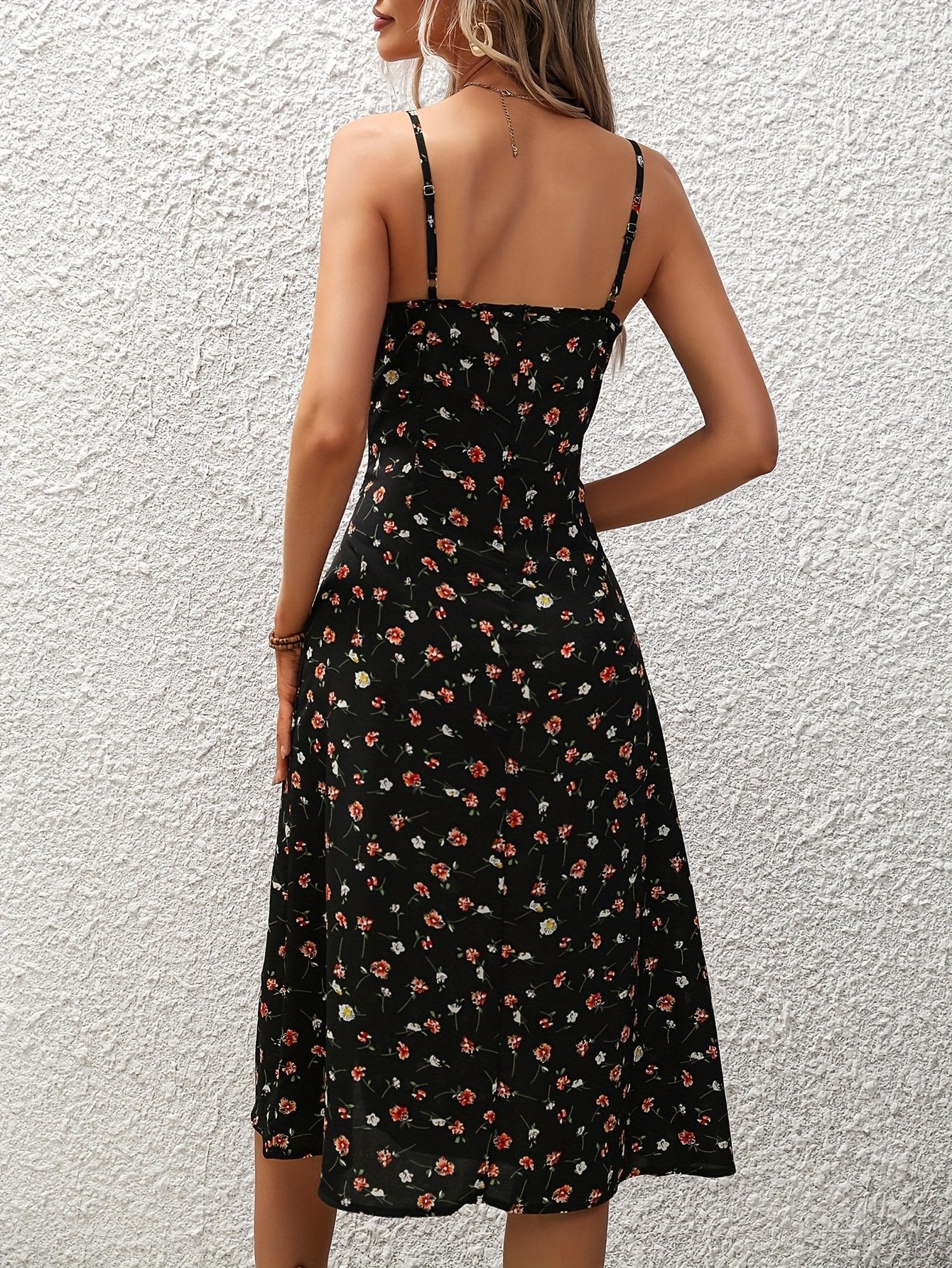 Robe à pois à bretelles fendu maxi élégant été pour femme