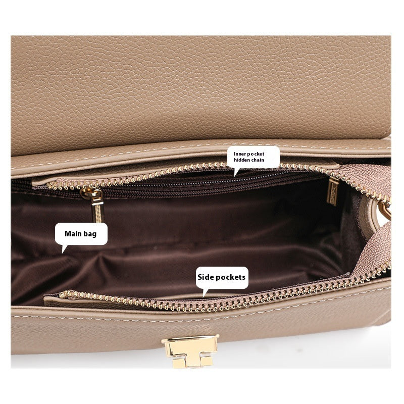 Sac à main en cuir véritable motif litchi motif vintage fermoir pour femme