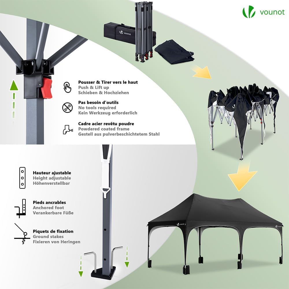2026 Tonnelle de Jardin Extérieur 3x6m Barnum Pliant avec 6 Parois Amovibles et 6 Sacs de Sable Tente de Reception Imperméable et Anti-UV pour Camping Festival Mariage Sac de Transport Inclus Noir