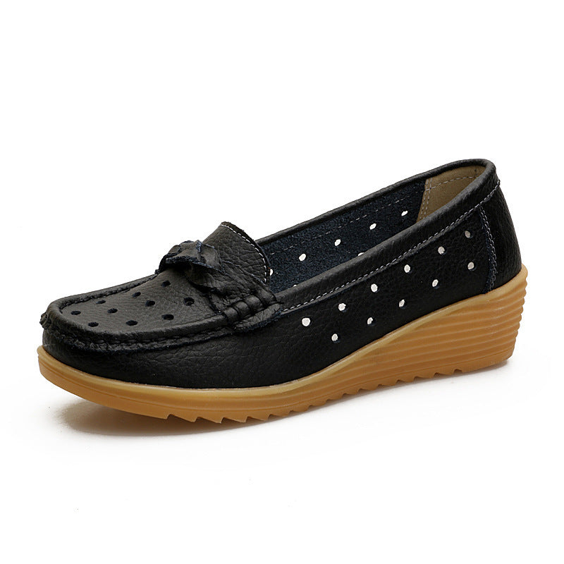 Escarpins cuir de vachette gommino semelle souple compensé pour femme