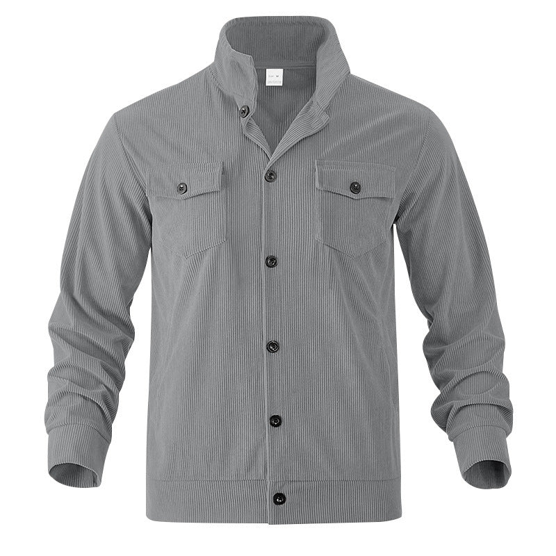 2026 Men's Corduroy Stand Collar Jacket with Multi Pockets and Casual Style