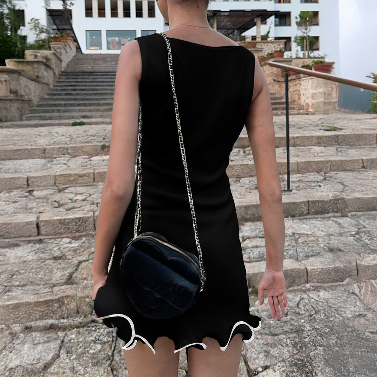 Women's High Waist Sleeveless Wool Dress Elegant Black Winter Style - LAKD London