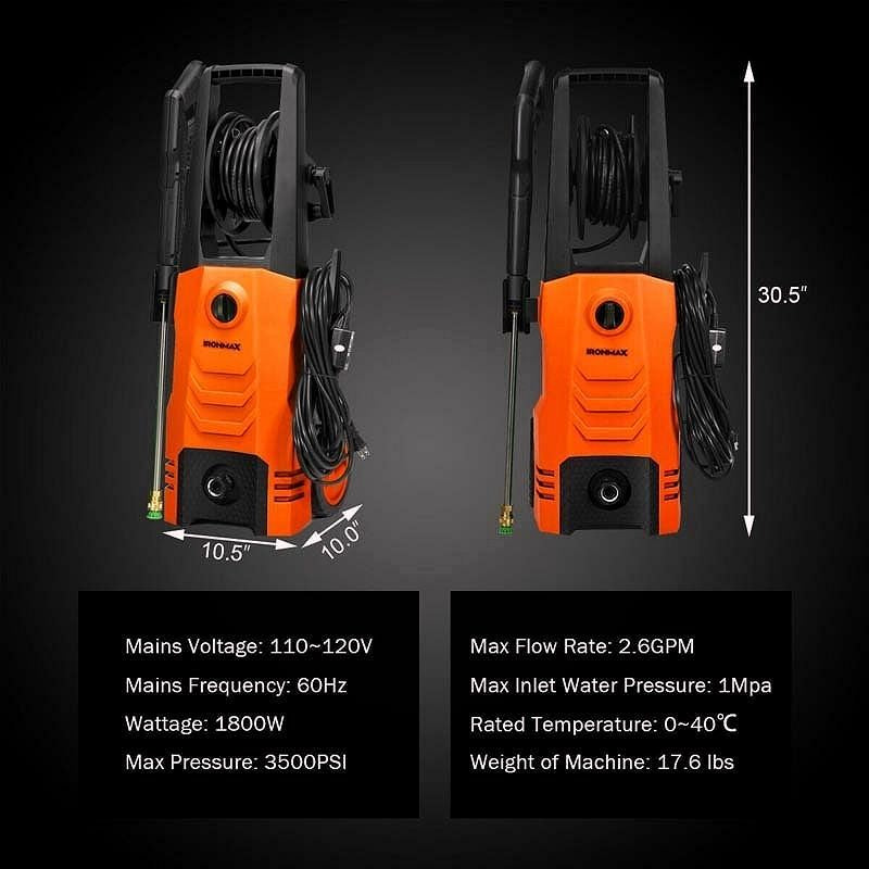 2026 Nettoyeur haute pression électrique 3500 PSI – 1800 W, 2,6 GPM, nettoyeur électrique mobile avec 4 buses