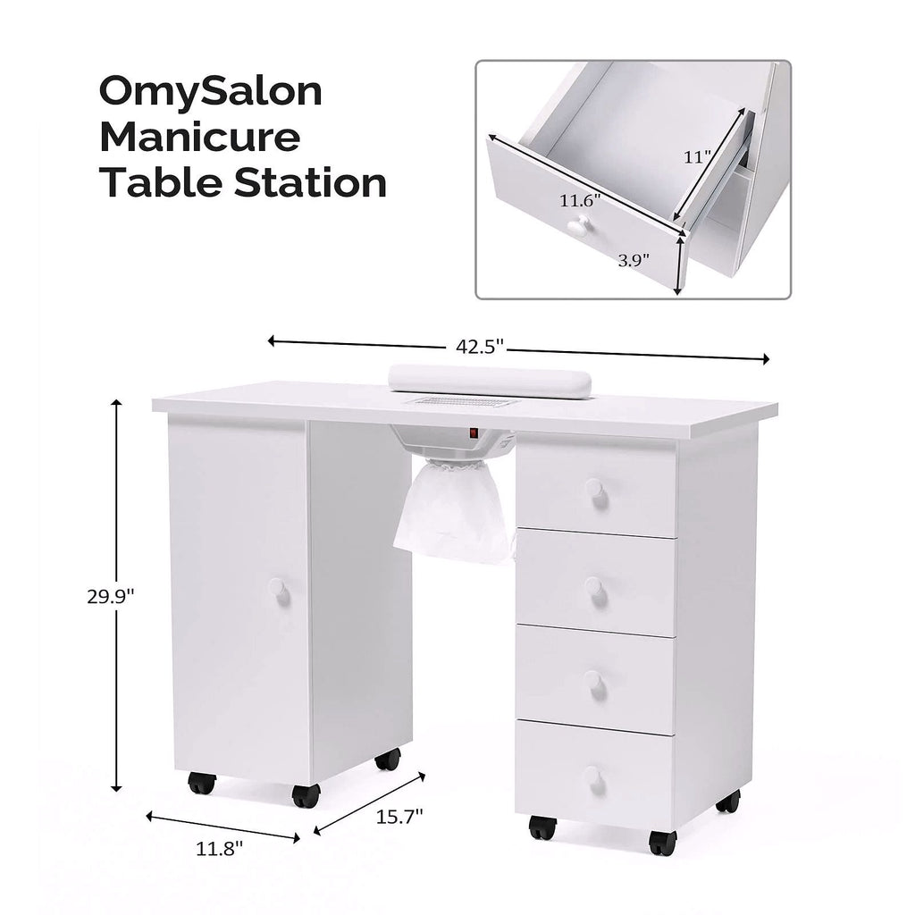 2026 Table de Manucure OmySalon avec Aspirateur Électrique Intégré (Système d’Aspiration Downdraft)