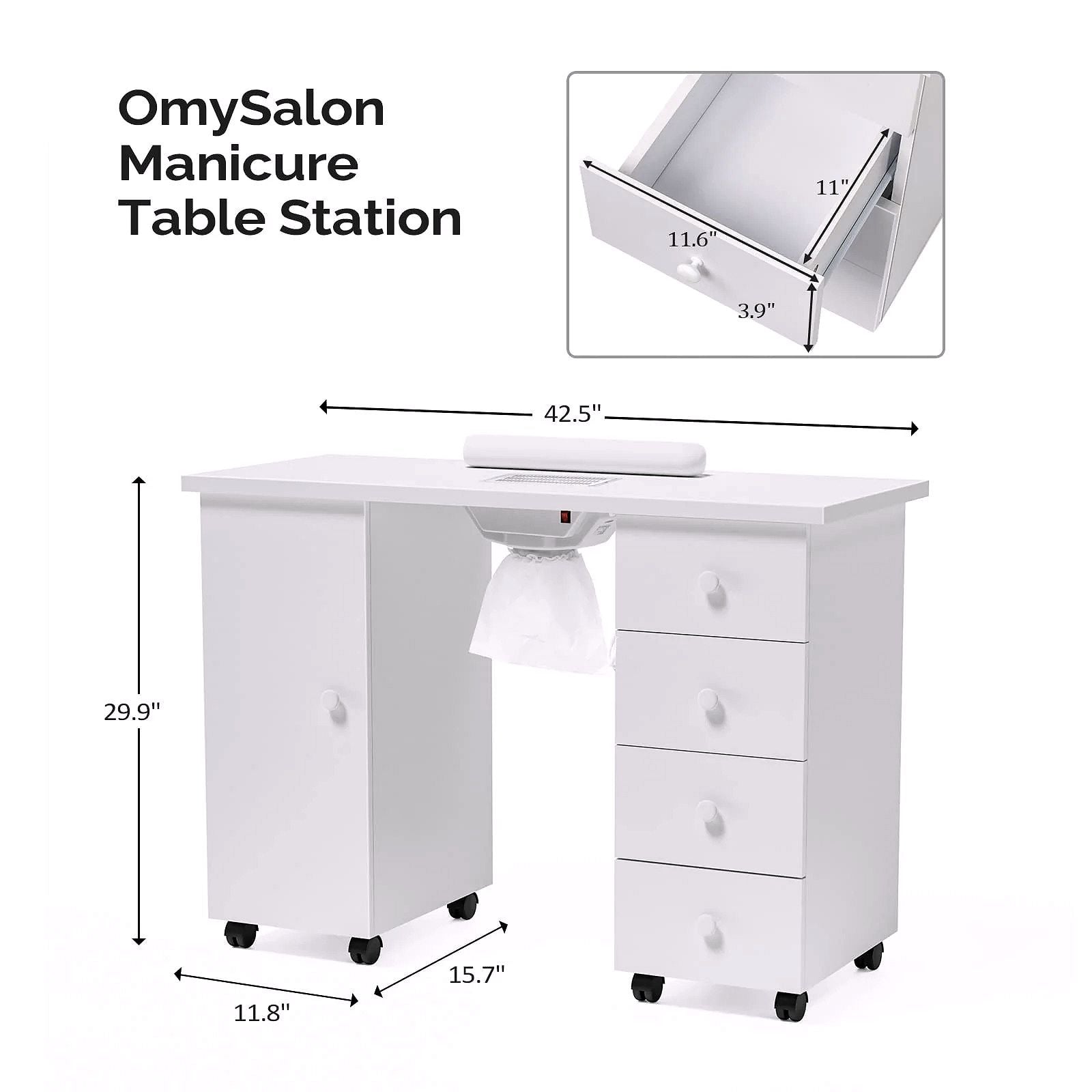 2026 Table de Manucure OmySalon avec Aspirateur Électrique Intégré (Système d’Aspiration Downdraft)