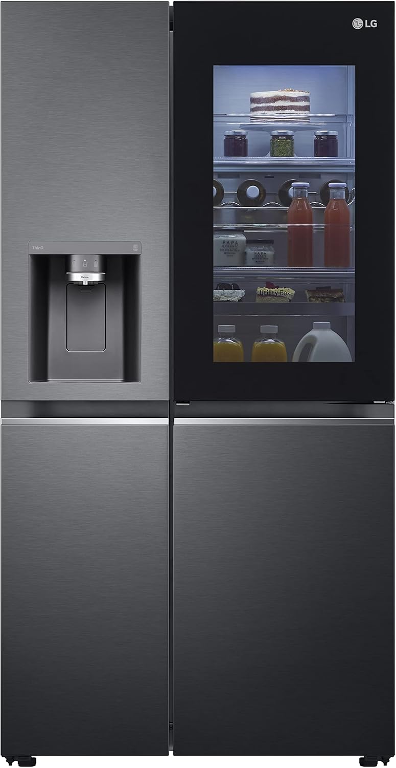 2026 LG GSXV91MCAF Réfrigérateur combiné - Side by Side, 635L, InstaView, Total No-Frost, Compartiment congélation, Distributeur d'eau et glace UVnano, Compresseur Inverter Linear, Wi-Fi, Noir, Classe F