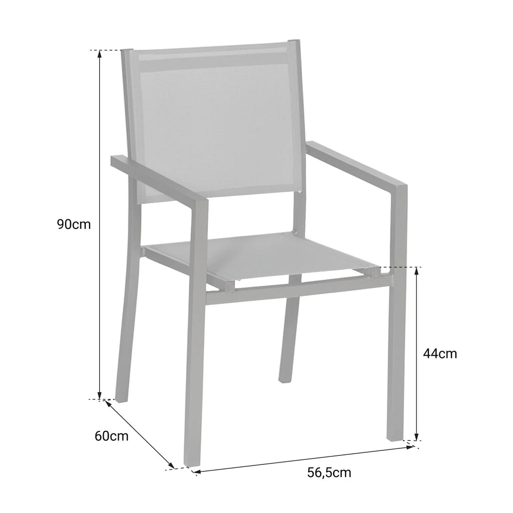 2026 Lot de 8 chaises en aluminium anthracite - textilène gris Happy Garden