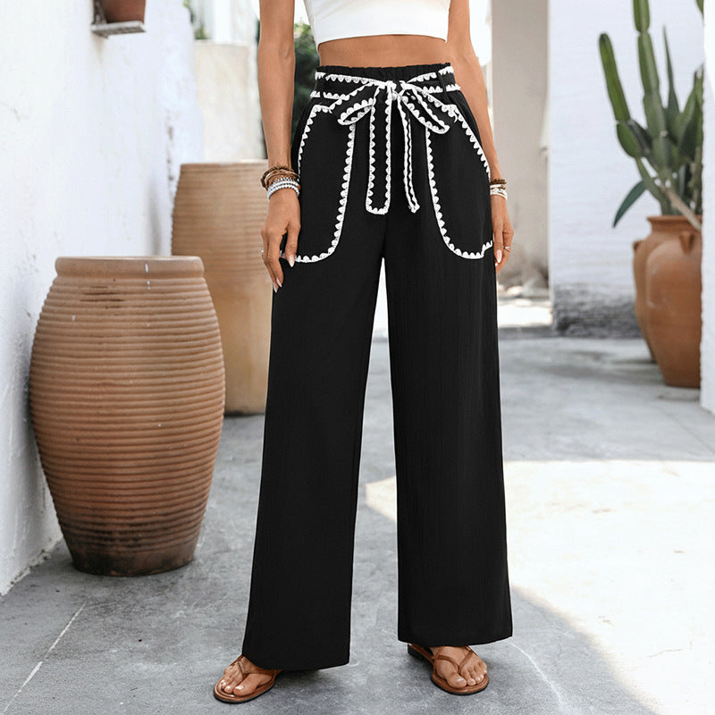 Pantalon coupe décontractée couleur blocked jambes droites décontracté pour femme