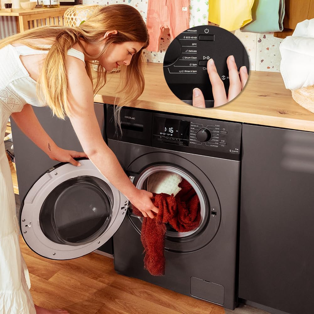 2026 Cecotec Lave-Linge 9Kg Chargement Frontal Bolero Dresscode 9410 Inverter A. 1900W, 1400 tr/min Réglable, 16 Programmes, Faible Consommation d'Énergie, Vapeur, Stérilisation du Linge