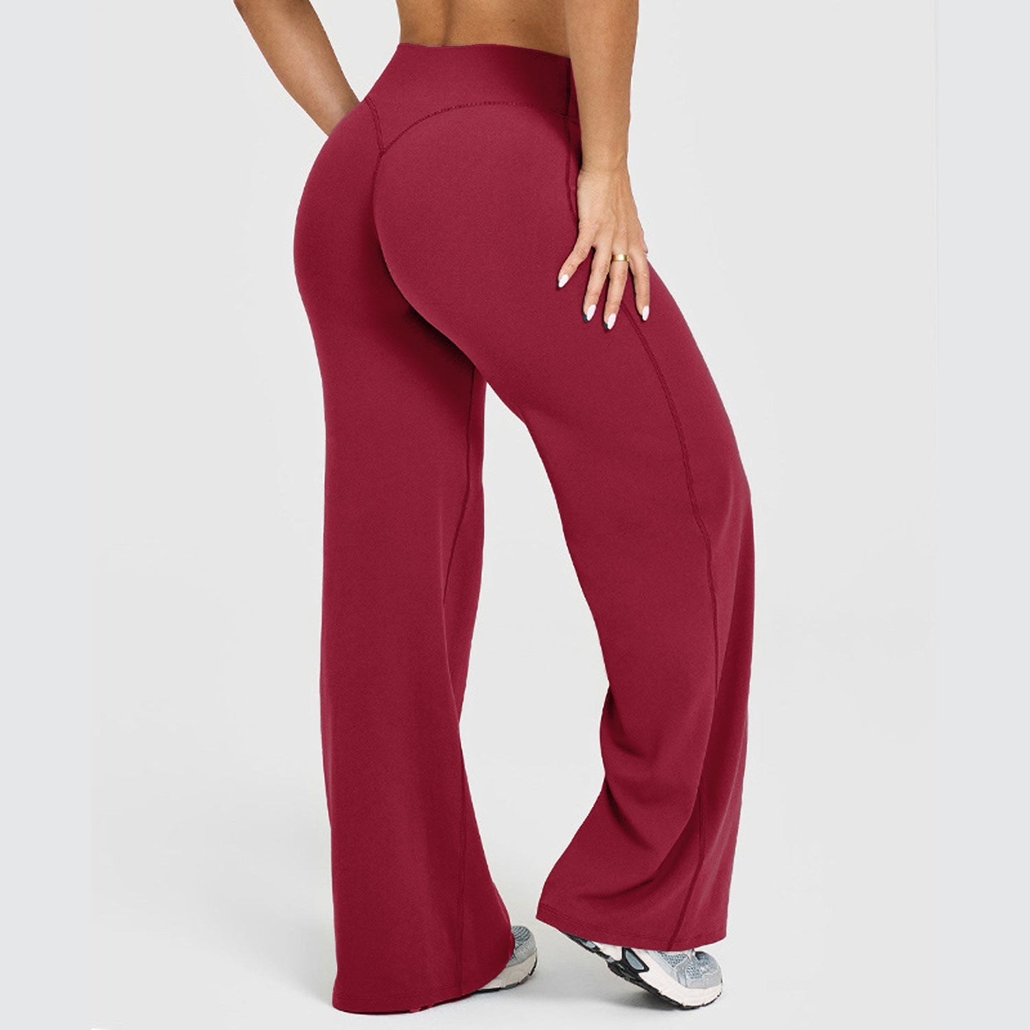 Pantalon couleur unie jambes droites extensible décontracté polyvalent pour femme