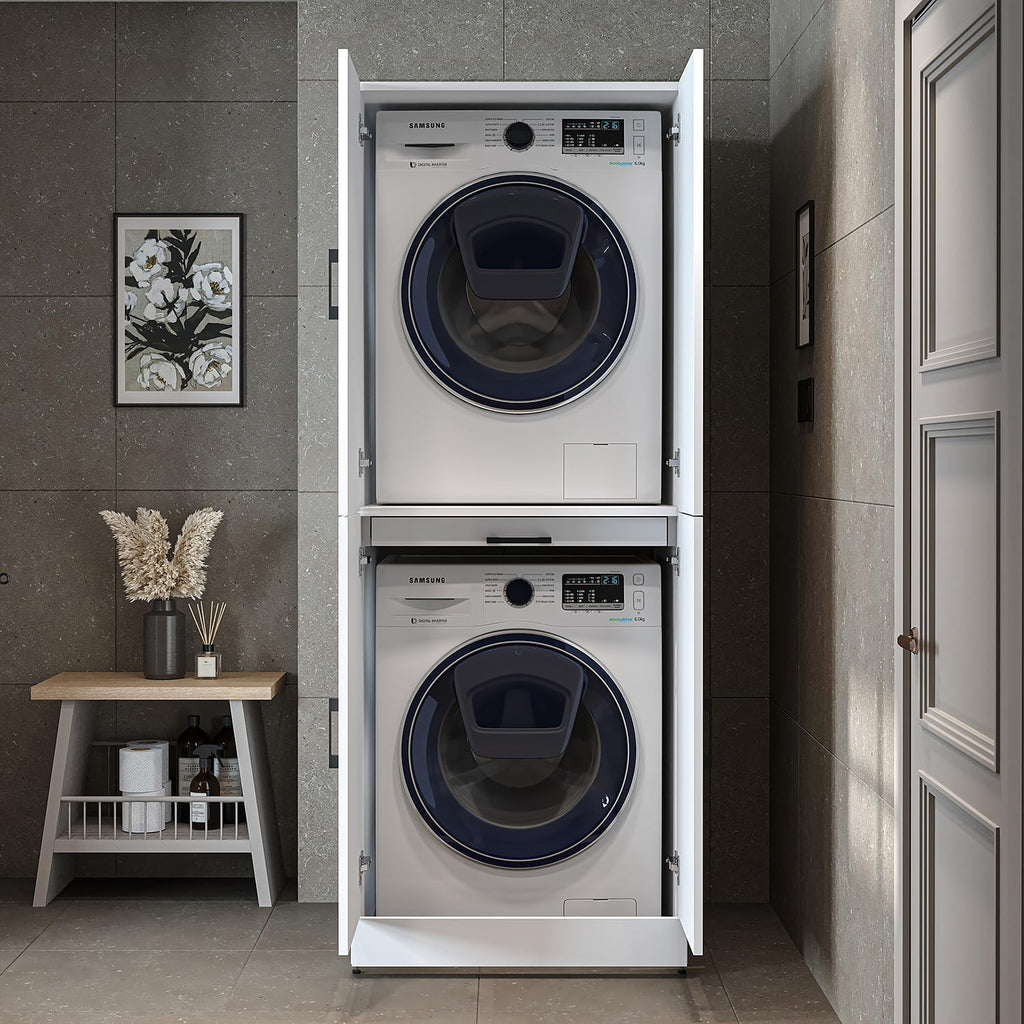 2026 ROOMART Dora Armoire de machine à laver, pour sèche-linge et machine à laver, en 4 couleurs, avec portes et planche coulissante (chêne anthracite)