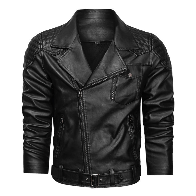 Veste rétro en cuir PU moto classique à revers pour homme