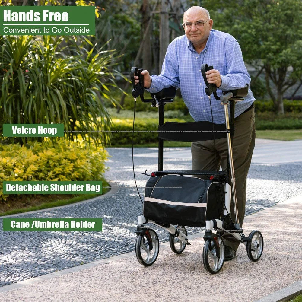 2026 BEYOUR WALKER Aufrechter Rollator, 10″ Räder, Verstellbare Armlehnen, Klappbares Design, Weiß – Mobilitätshilfe für Senioren