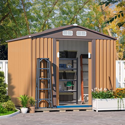 2026 JAXPETY Schuppen und Lagerung im Freien, 6 × 8 FT Gartenschuppen, Werkzeugschuppen aus Metall für den Außenbereich mit Schiebetüren für Hinterhof, Terrasse, Kaffee