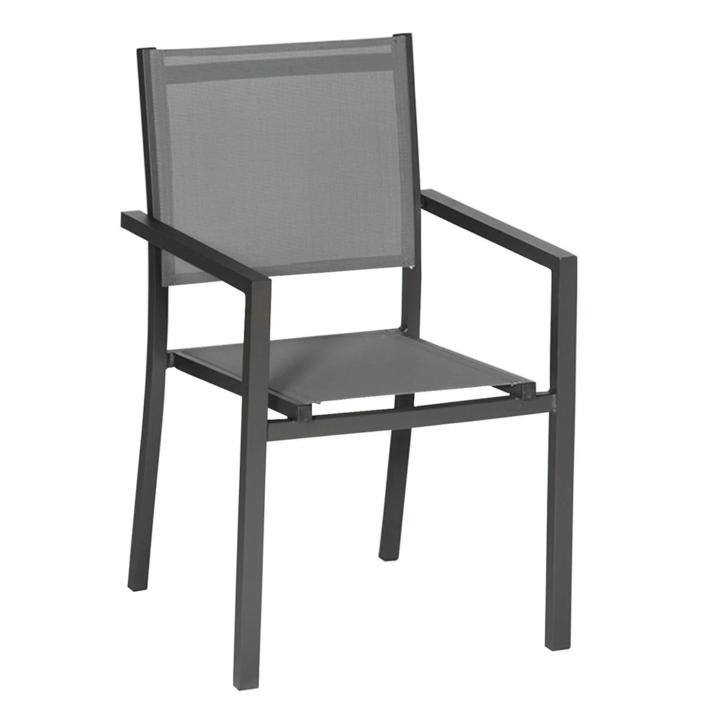 2026 Lot de 8 chaises en aluminium anthracite - textilène gris Happy Garden