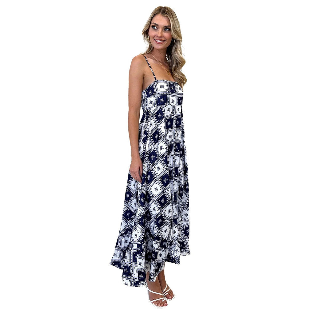 Robe fleuri imprimé à bretelles coupe ajustée maxi été élégant pour femme
