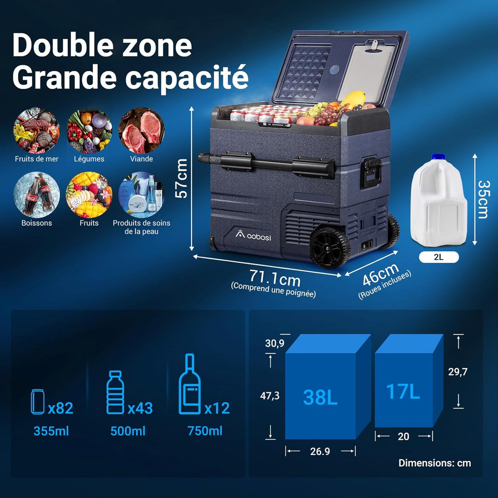 2026 115L Glaciere Electrique Double Zone,Glaciere a Compression WiFi APP,12 V/24 V et 100-240 V Frigo Camping,-20 ℃ à 20 ℃,pour Voiture,Camion,Bateau,Camping,Car,Caravanes,Voyageant,Maison