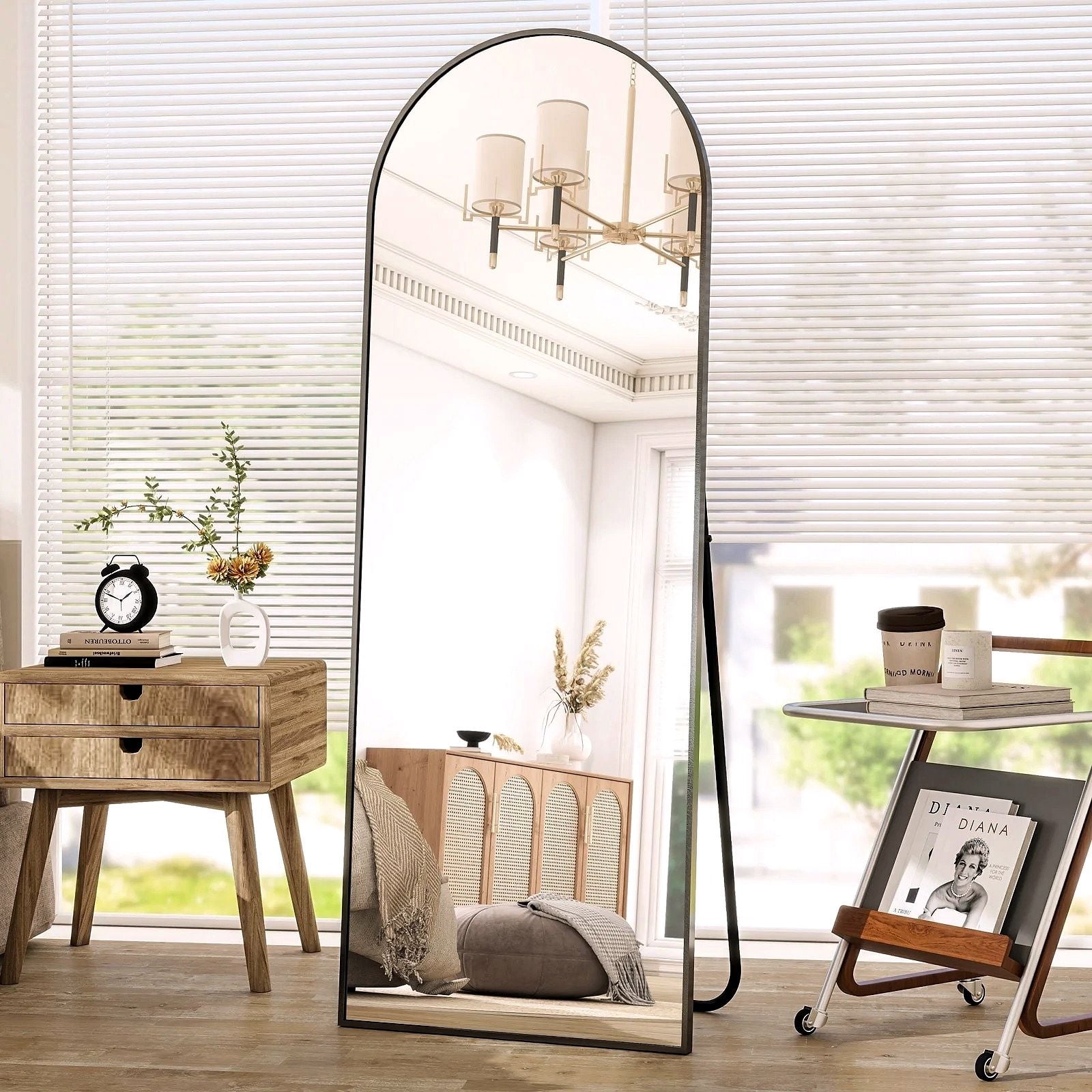2026 Miroir sur pied au design arc métallique – Miroir de corps entier à monter au sol ou au mur