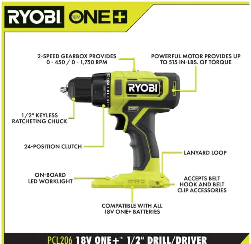 2026 RYOBI ONE+ PCL1600K2 18V Akku-Kombiset mit 6 Werkzeugen