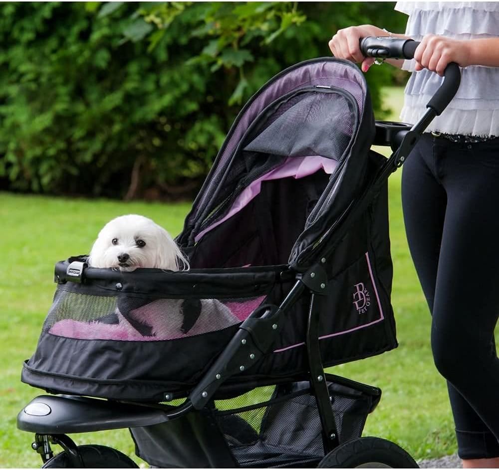 2026 No-Zip NV Haustier-Buggy für Katzen/Hunde, Einstieg ohne Reißverschluss, einfaches Zusammenklappen mit einer Hand, Reifen mit Gelfüllung, Plüschpolster + Wetterschutz inklusive, 3 Farben