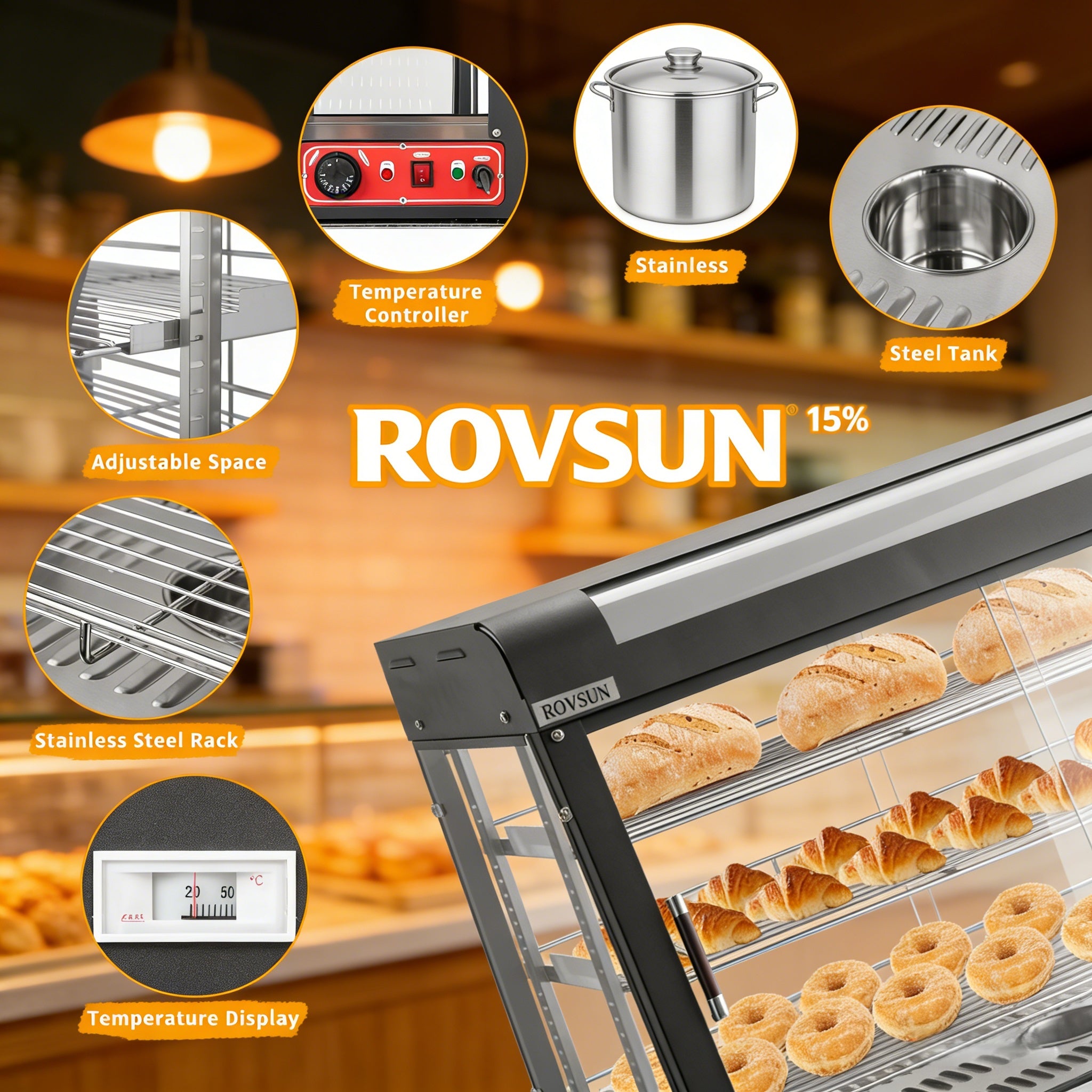2026 3-Tier 35" 1500W 110V Hot Food Warmer Display Case Countertop