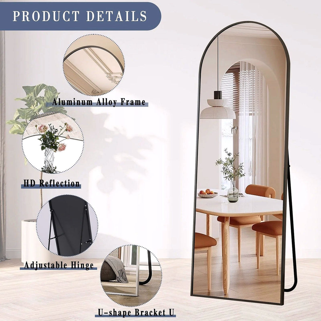 2026 Miroir sur pied au design arc métallique – Miroir de corps entier à monter au sol ou au mur