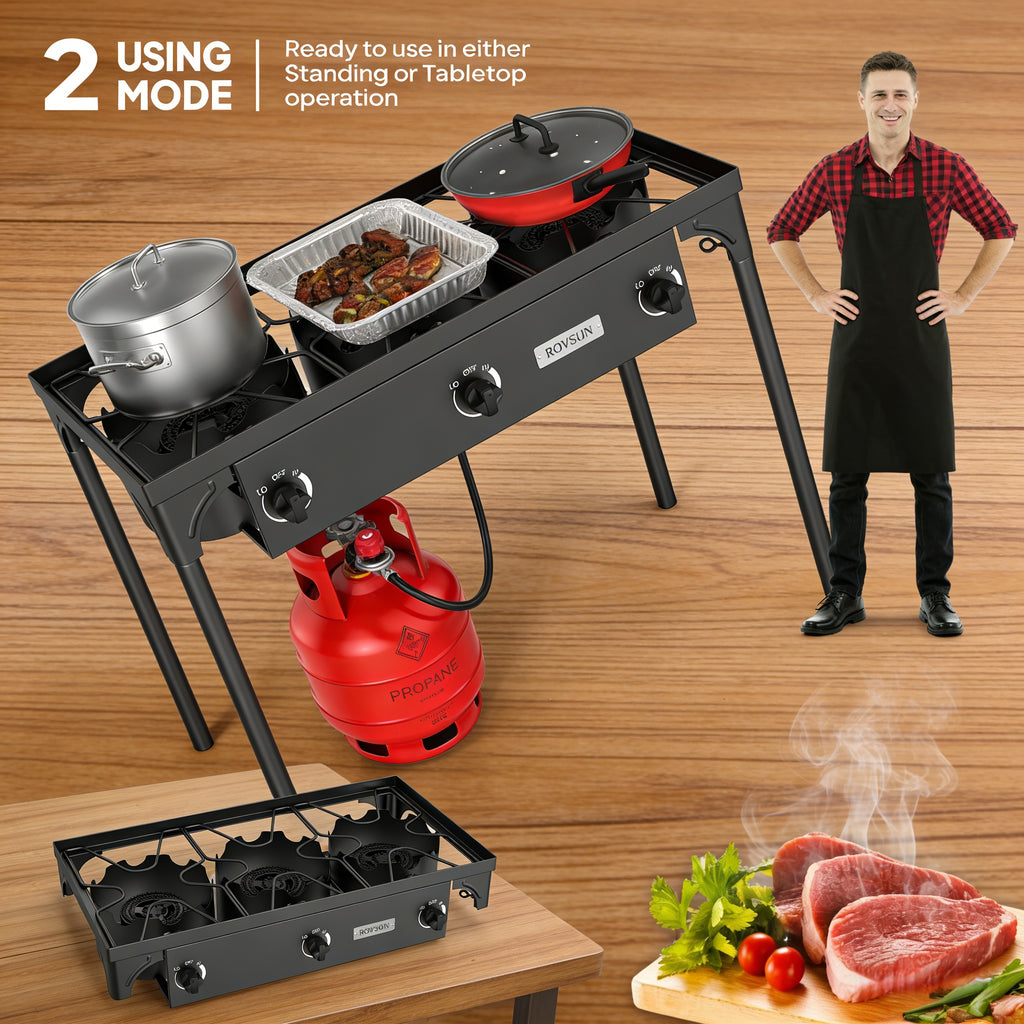 2026 3 Burner 225,000 BTU Outdoor Gas Propane Stove for Camping Cooking