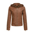 Veste peluche à capuche en cuir coupe ajustée hiver chaud pour femme