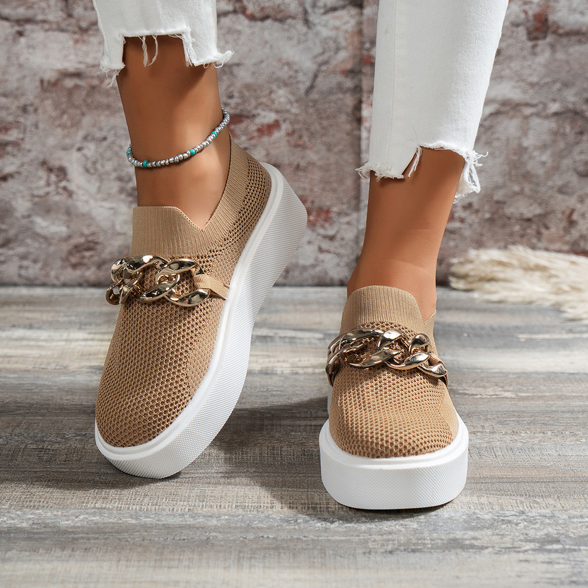 Ballerines respirant en maille chaîne confortable décontracté walking pour femme