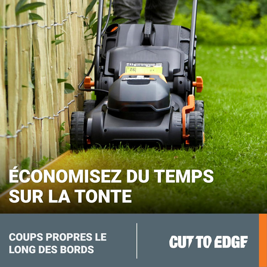 2026 WORX Tondeuse à Gazon sans Fil 40 V (2 x 20 V) Max 40cm WG734E Idéale pour Un Jardin jusqu'à 500m², Powershare, 4 Ah, Technologie IntelliCut Hauteur de Coupe 20-80mm