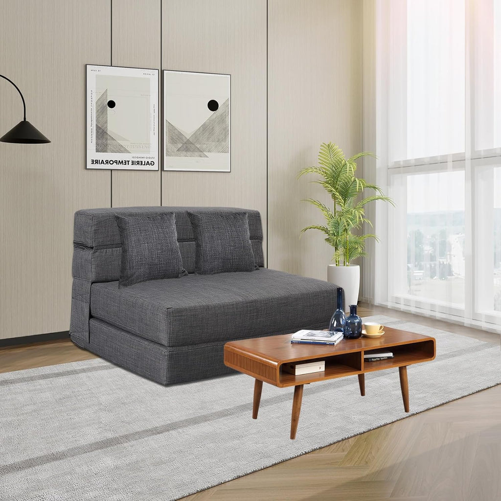 2026 ANONER Canapé Convertible 2 Places 150cm de Large, Pliable en Mousse à Mémoire de Forme & 2 Oreillers, Lit Pliant de Sol pour Chambre Salon, Gris Foncé