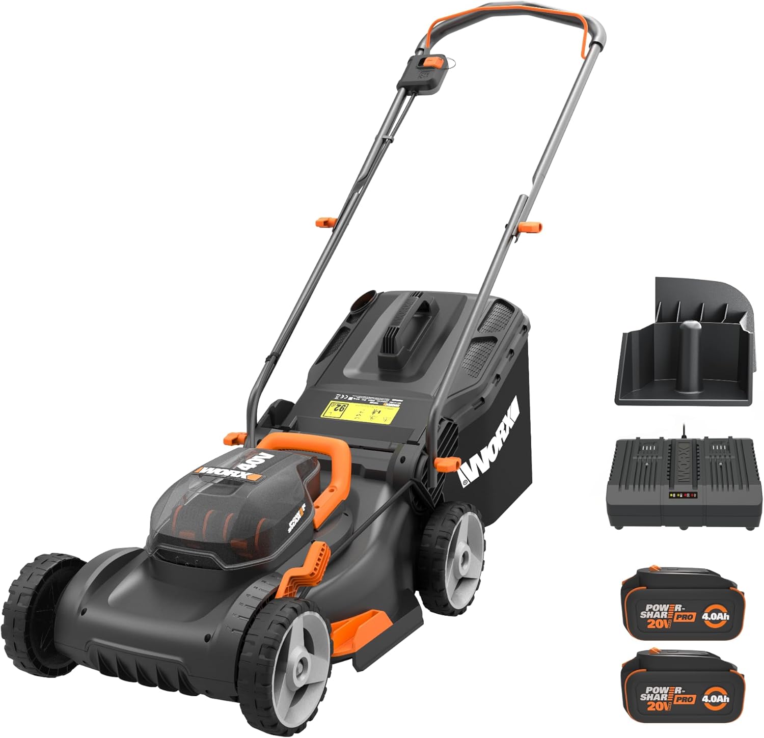 2026 WORX Tondeuse à Gazon sans Fil 40 V (2 x 20 V) Max 40cm WG734E Idéale pour Un Jardin jusqu'à 500m², Powershare, 4 Ah, Technologie IntelliCut Hauteur de Coupe 20-80mm