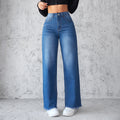 Jean taille haute jambes larges en denim facile à porter décontracté pour femme