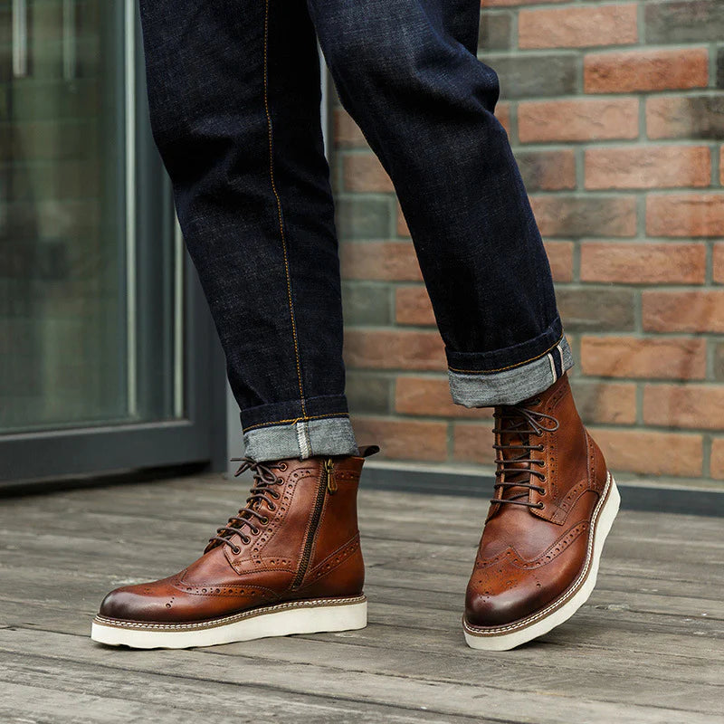 2026 Men's British Style Cowhide Retro Genuine Leather Martin Boots