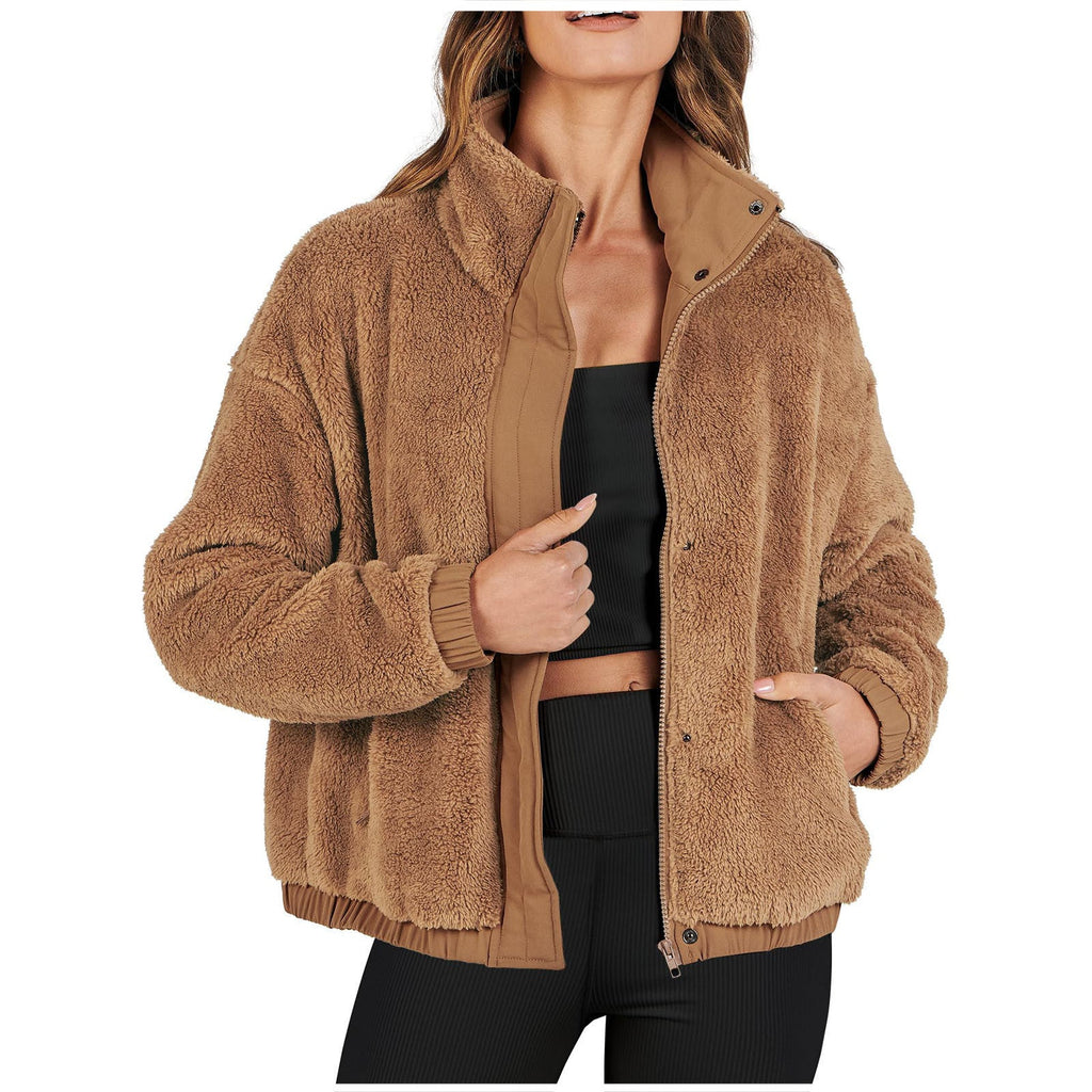 Veste doux peluche ample chaud décontracté style urbain pour femme